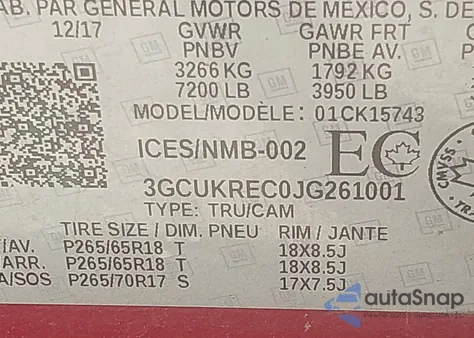 2018 Chevrolet Silverado 1500 1Lt/2Lt z USA, uszkodzony, nr VIN 3GCUKREC0JG261001